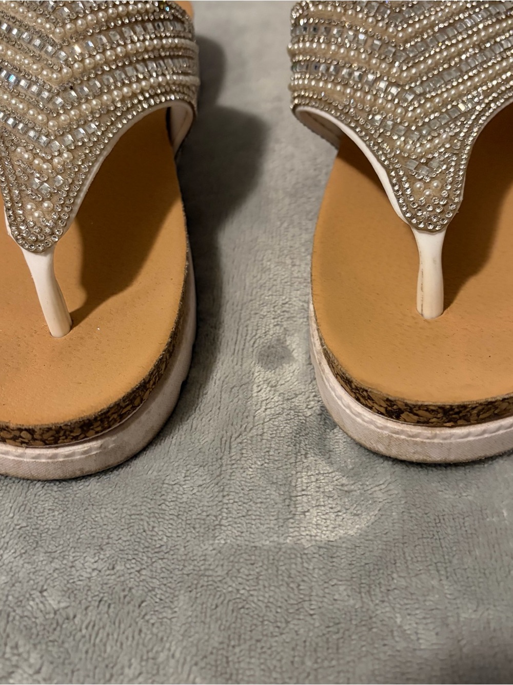 Daisy Fuentes Beige Crystal Embellished Thong Sandals - Picture 2 of 7